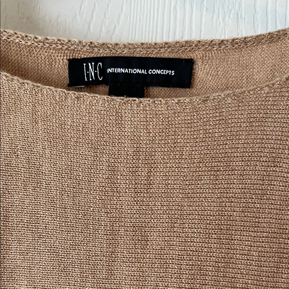 INC Light Weight Camel Tan Long Sleeve Tunic Sweeter Large - Picture 3 of 10